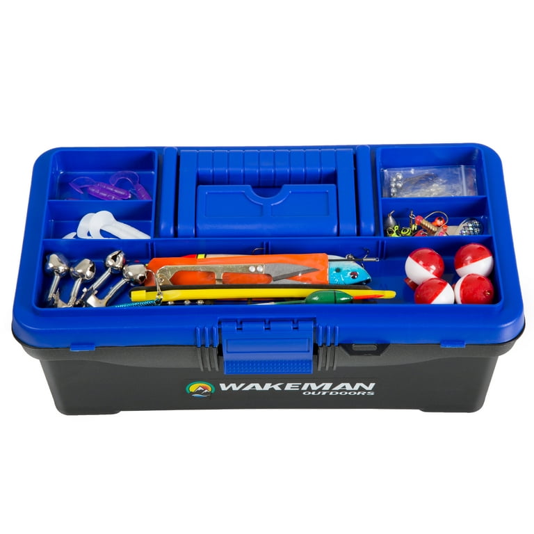 55-Piece Fishing Tackle Set – Tackle Box Includes Sinkers, Hooks, Lures,  Bobbers, Swivels, Fishing Line, and More – Fishing Gear by Wakeman (Blue) 