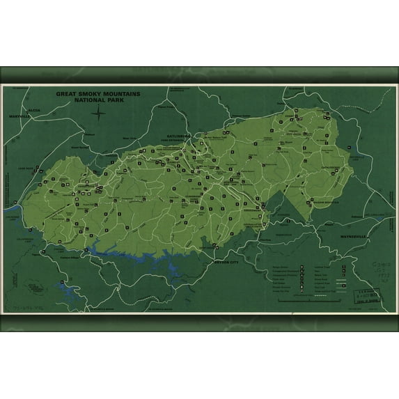 24"x36" Gallery Poster, map Great Smoky Mountains National Park 1971 p2