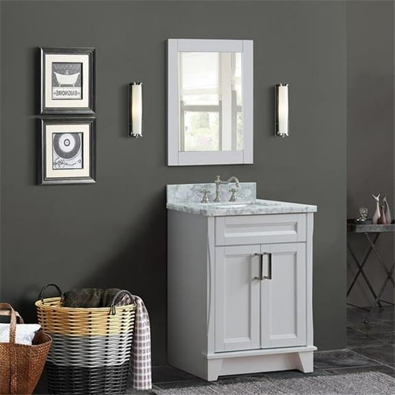 Bellaterra Home 400700-25-WH-WMR 25 in. Single Rectangle Sink Vanity with Carrara Marble Top, White