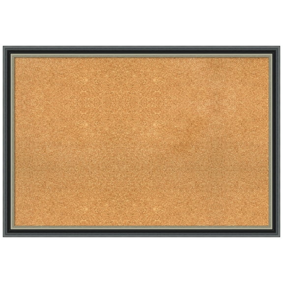 Amanti Art Natural Cork Board Wood Framed Theo Black Silver Bulletin Board 39 in. x 27 in.