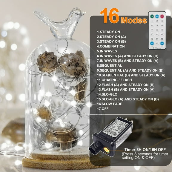 LAMPHOME Fairy Lights Plug in, 33Ft 100 LEDs Waterproof Twinkle Firefly Lights, Adaptor Included, Starry String Lights for Wedding Indoor Outdoor Christmas Patio Garden Decoration, White