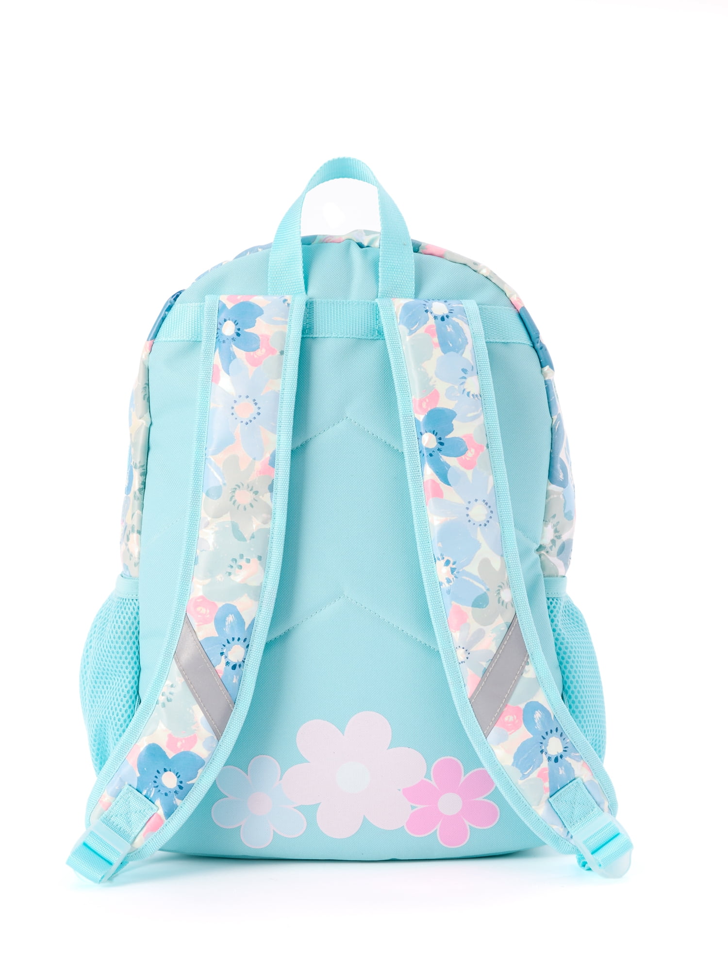 Schoolyard Vibes 17" Girls' 3-Piece Backpack Set with Headphones & Lunch Box, Blue Floral
