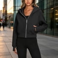 thumbnail image 2 of Women Hoodies Solid Long Sleeve Sweatshirt Casual Zip Up Cropped Pullover Tops Fleece Lined Winter, 2 of 6