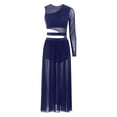 thumbnail image 3 of Mufeng Womens Lyrical Dance Costume Modern Contemporary Dance Dress Single Long Sleeve Mesh Tulle Navy Blue S, 3 of 7