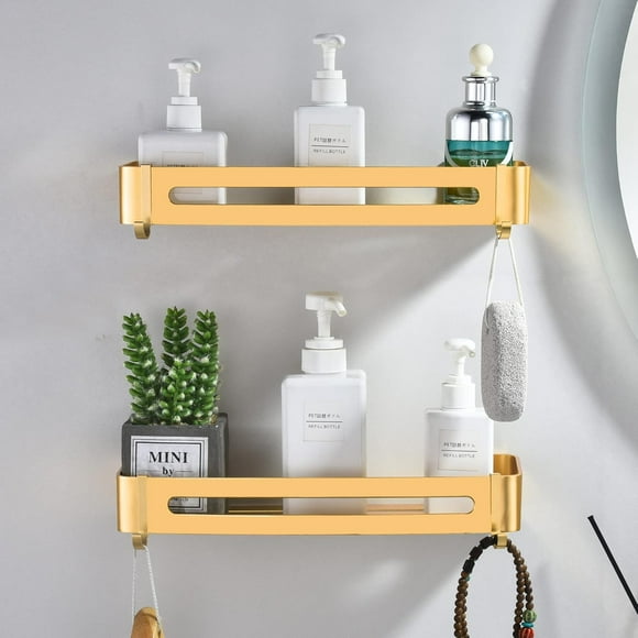 Rustproof Bonded Shower Caddy, Wall-Mounted Shower Holder For Bathroom, Champagne Gold Space Aluminum, Large Storage Capacity, Waterproof, Easy Installation