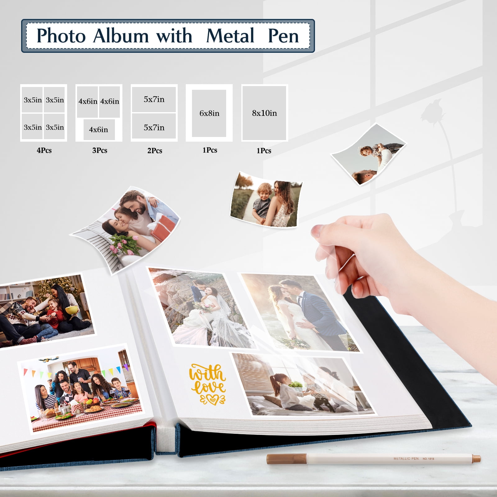 cherished memories 60 Pages Large photo album with self adhesive pages - perfect for photo paper 4x6 5x7 8x10, sticker book, and scrapbook supplies - stylish binder to preserve your moments