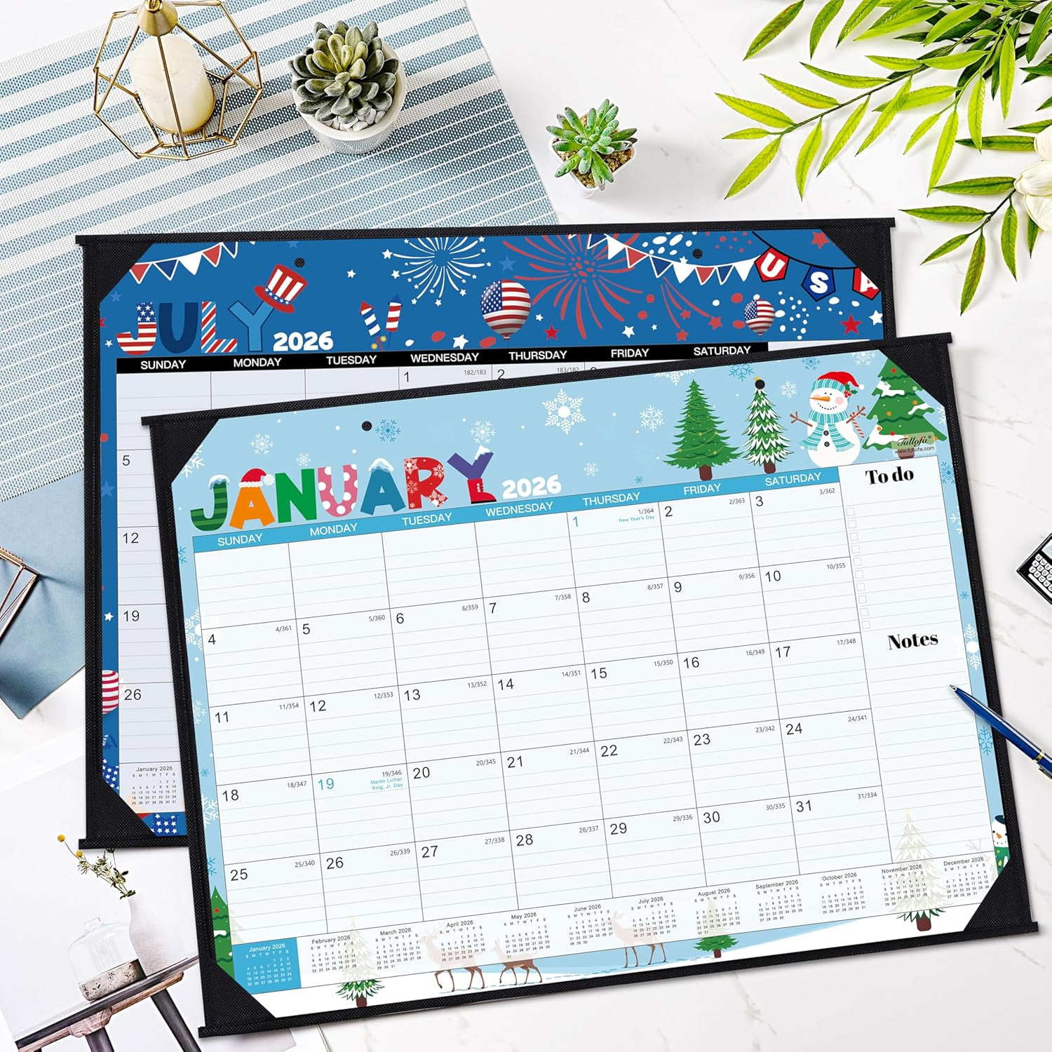 2026 Desk Calendar - Large Desk Calendar 2026, Jan.2026 - Dec.2026, 22" x 17", 2026 Calendars with Corner Protectors + Large Ruled Blocks, To-do & Notes, 12 Different Themes