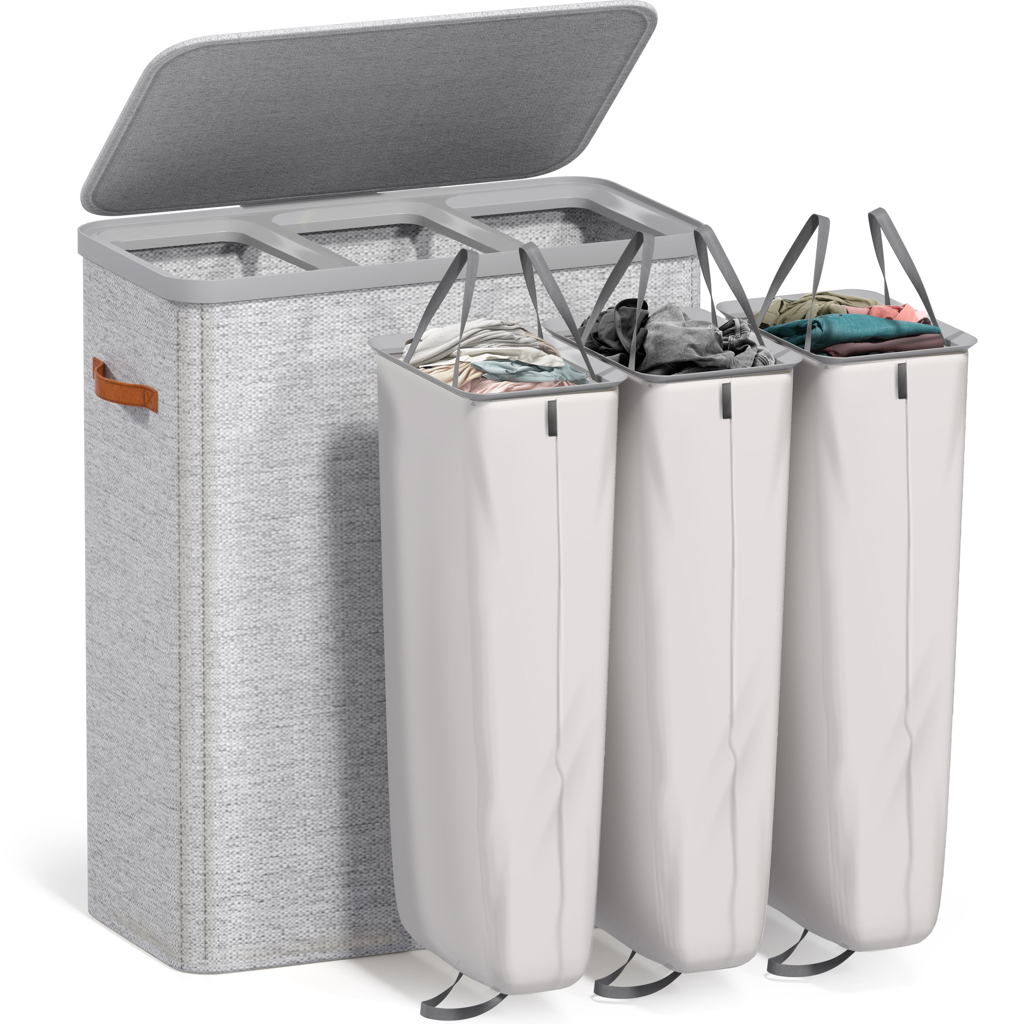 Sorbus Collapsible Fabric Laundry Hamper with Removable Bag, 3 Compartment, Gray