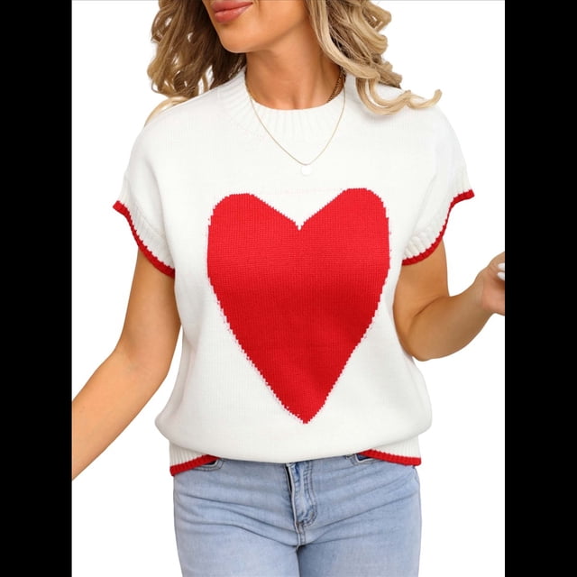 Suéter Corto de Corta para Mujer, Cuello Alto, Corazón, Suelto, de Punto, para San Valentín. L