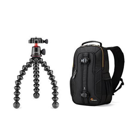 UPC: 0192223109049 | GorillaPod 3K PRO Kit  Includes Stand & BallHead with QR Plate  6.6 lb Load Capacity  Black/Charcoal/Red – With Lowepro Slingshot Edge 150 AW Backpack