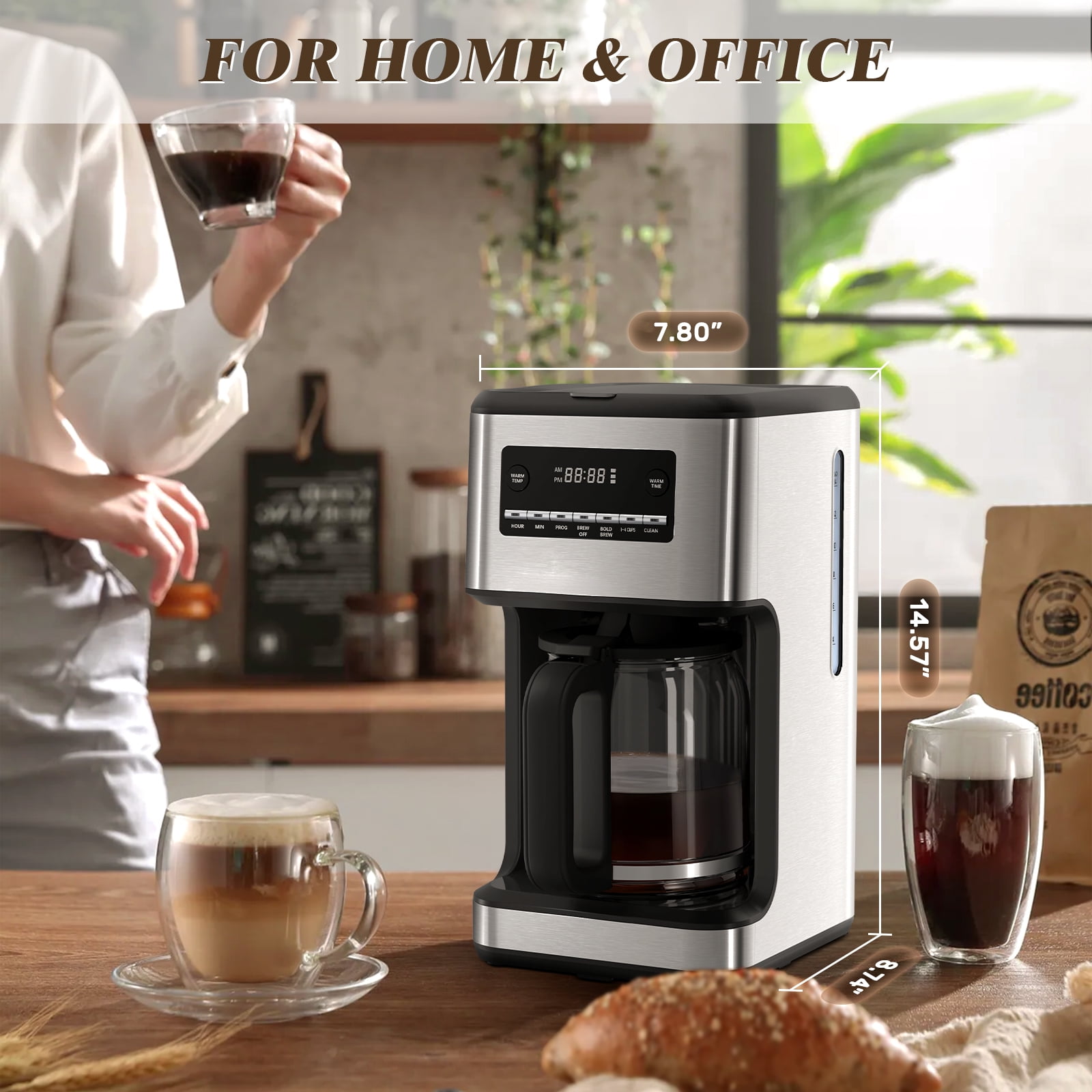 Havato 14-Cup Drip Coffee Maker, Stylish and Compact Coffee Machine for Home/Kitchen/Coffee Shop,Silver