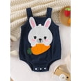 thumbnail image 2 of Infant Baby Girls Summer Casual Romper Sleeveless Cartoon Bunny Carrot Embroidery Romper Overall, 2 of 9
