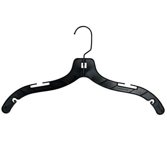 NAHANCO #2508BH 17" Black Light Weight Plastic T-Shirt Hangers with Black Hook (Pack of 100)