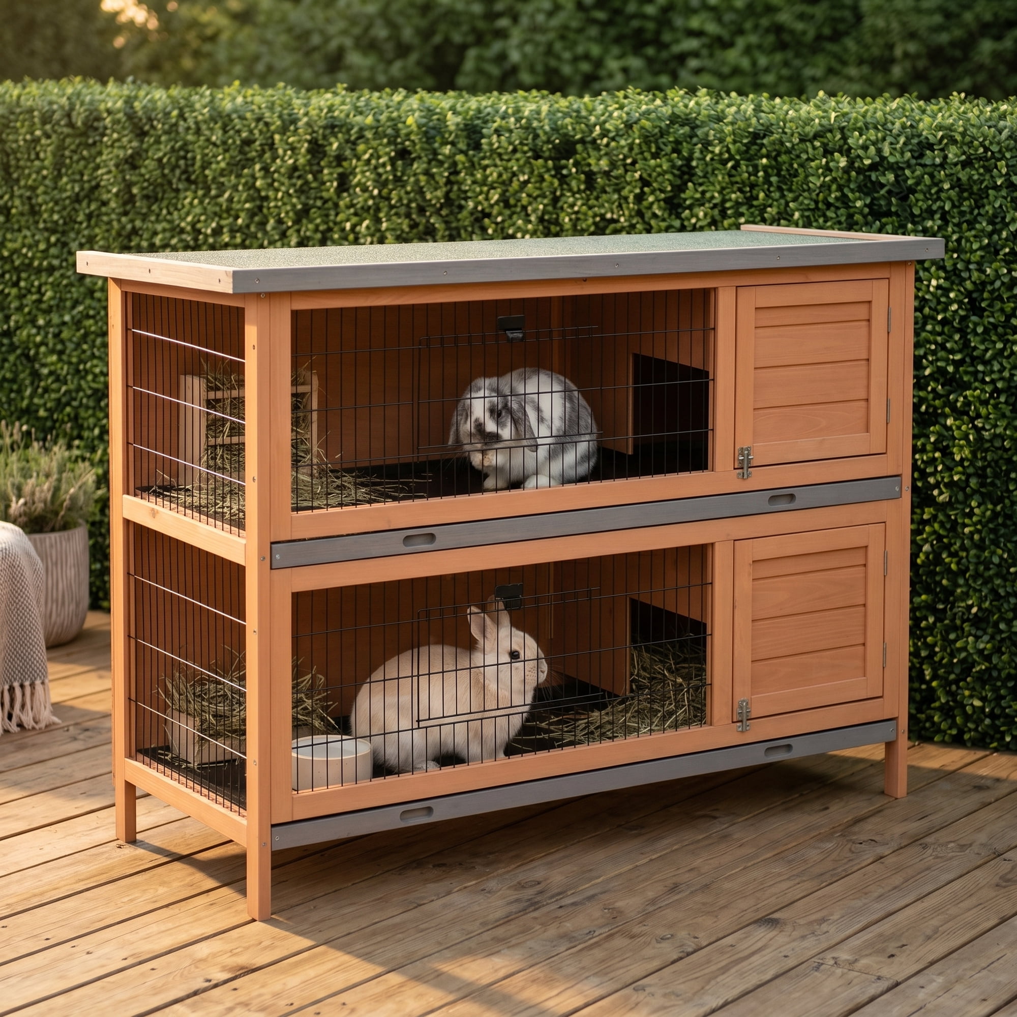 54" 2-Story Large Rabbit Hutch, Bunny Cage, Wooden Pet House with Lockable Doors, Tray, Roof, Orange