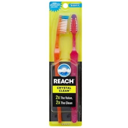 REACH Crystal Clean Value Pack Adult Toothbrushes, Soft 2 ea (Pack of 2)