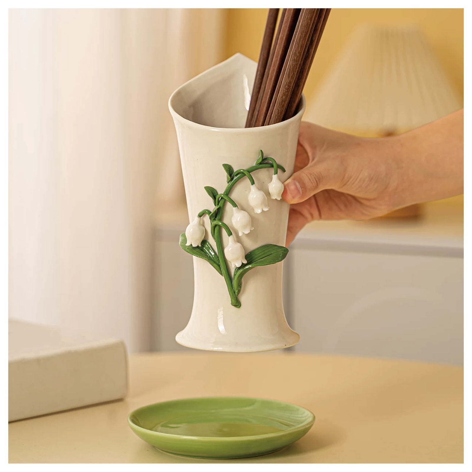 Japanese Drain Rack, Ceramic Cutlery Drainer with Water Tray, Ceramic Utensil Storage Rack for Chopsticks, Spoon Rack