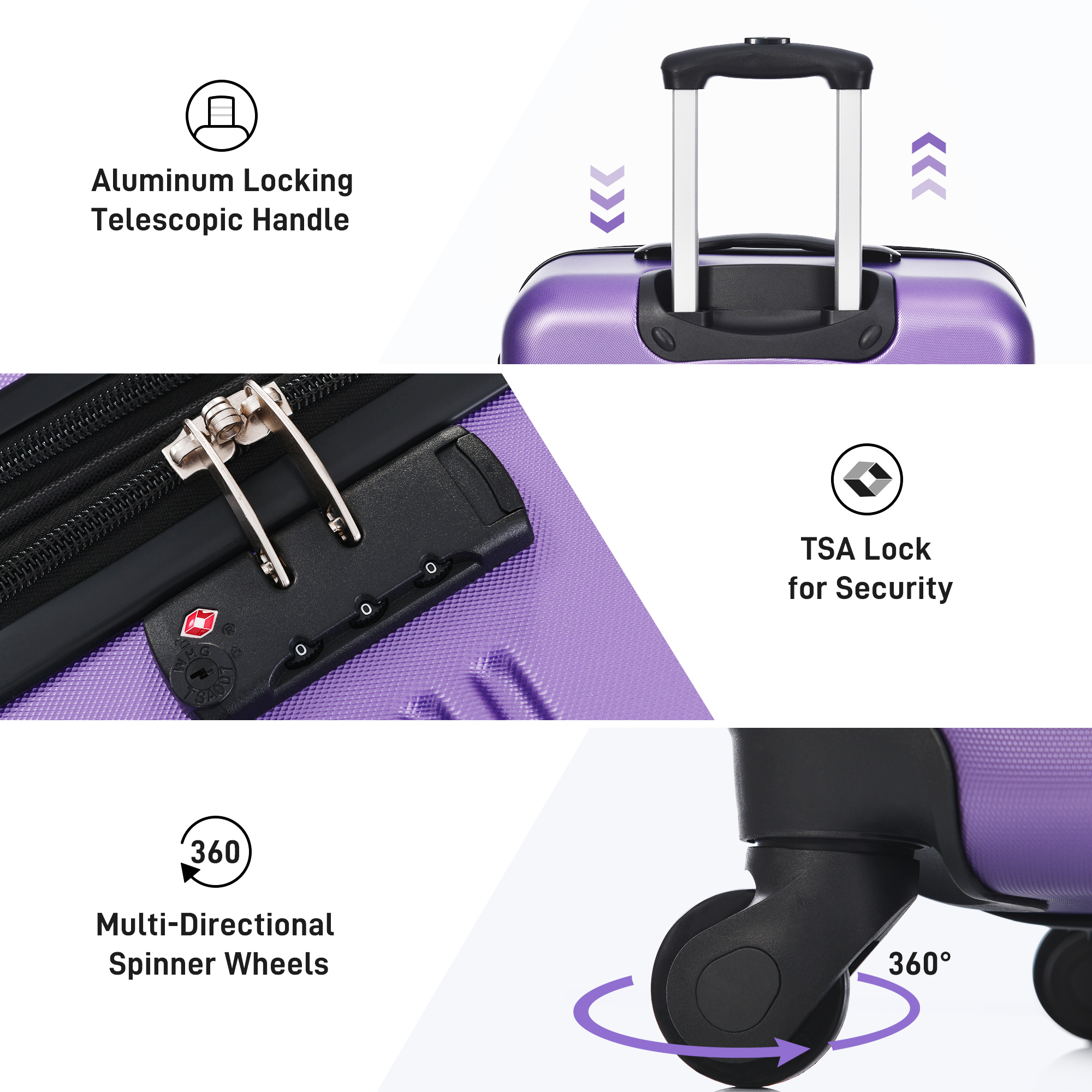 MAYEERTY 3-Piece Classic Hardshell Luggage Set with TSA Lock for Travel, 20"+24"+28"Expandable Spinner Suitcases