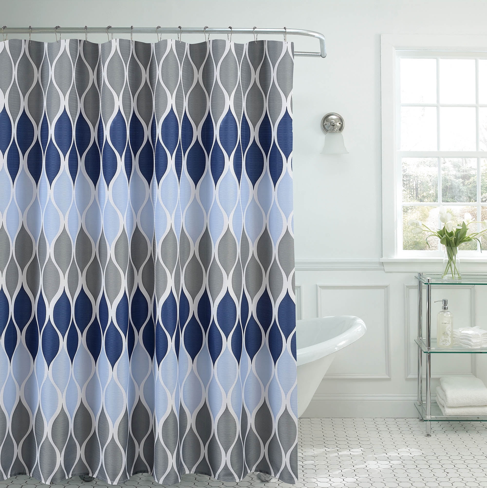 Blue/Grey/White Geometric, Bathroom Set, 13 Piece, Clarisse - Walmart.com
