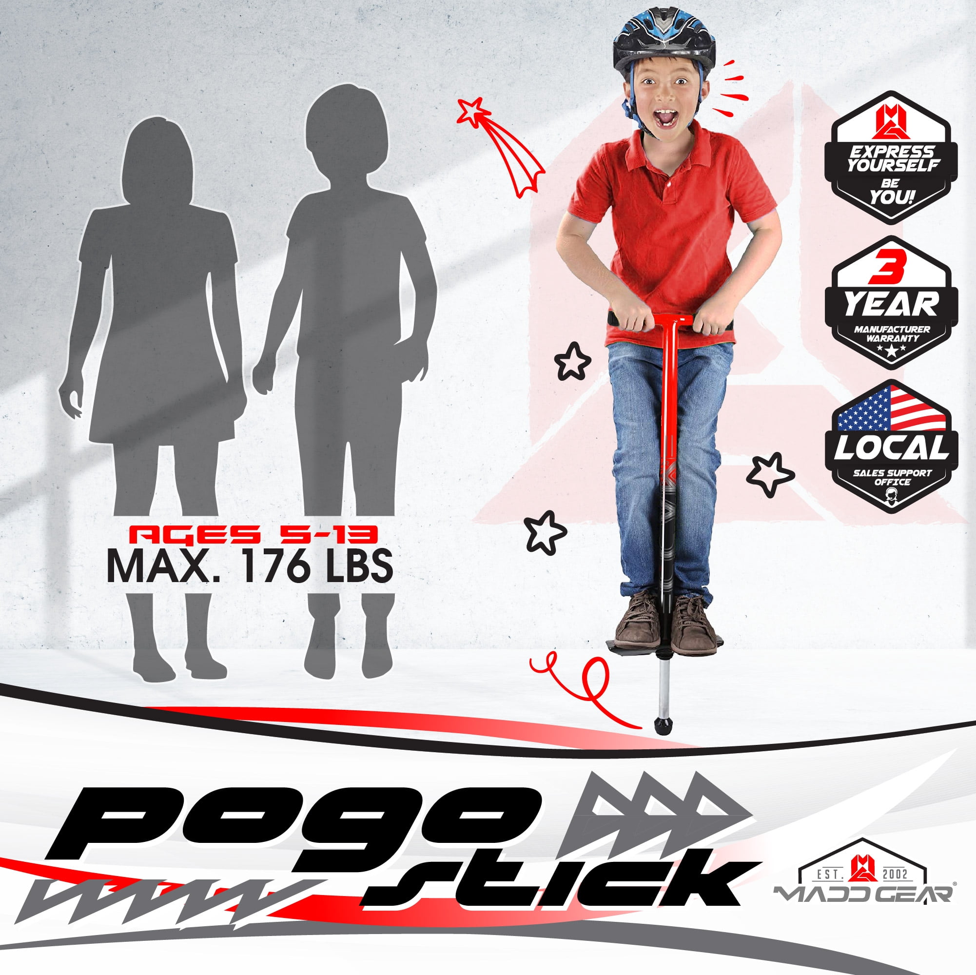 Madd Gear Pogo Stick -Red/Black- For Kids 8 and Up - Unisex