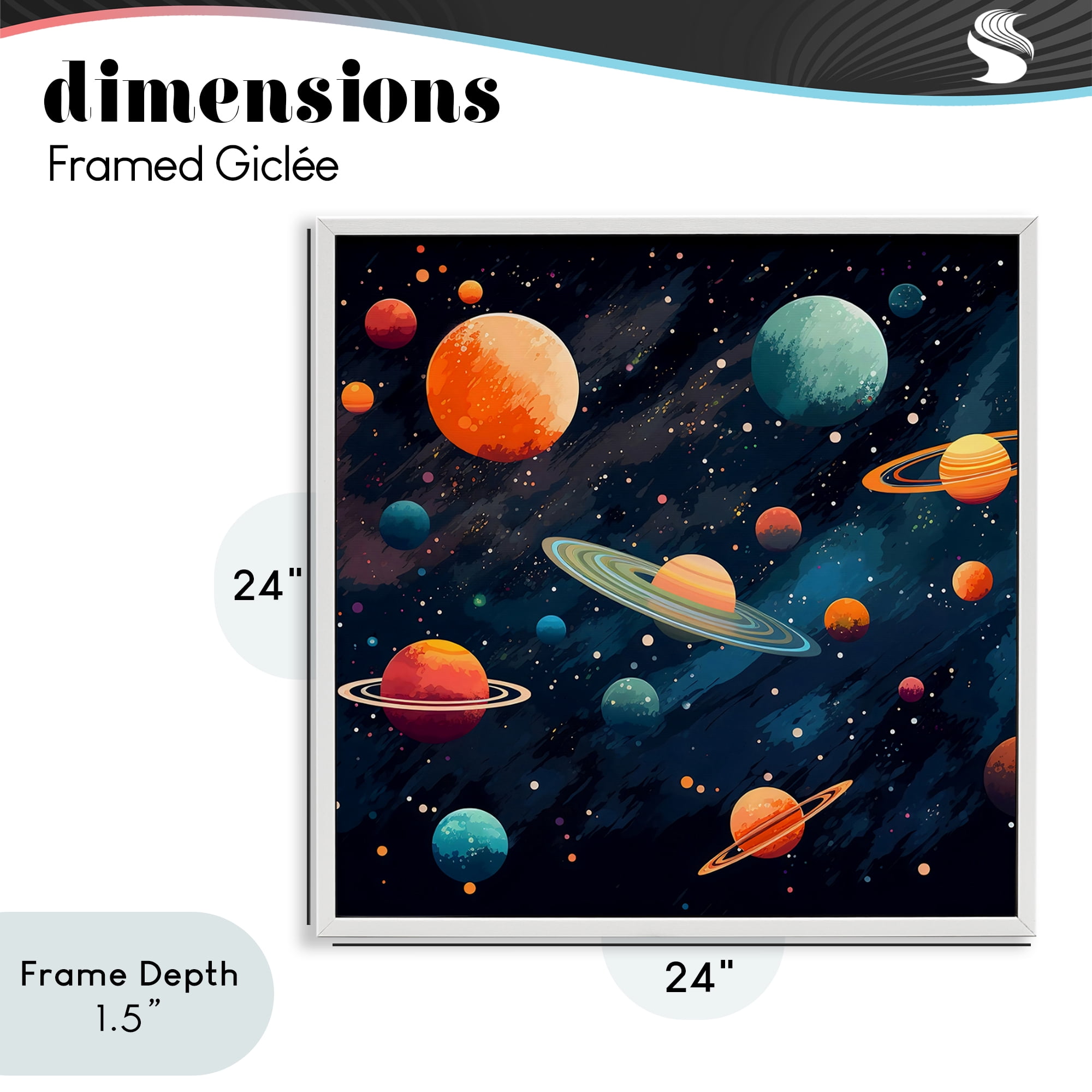 Stupell Industries Orange & Blue Planets in Orbit White Framed Giclee Art, design by Creative Studio