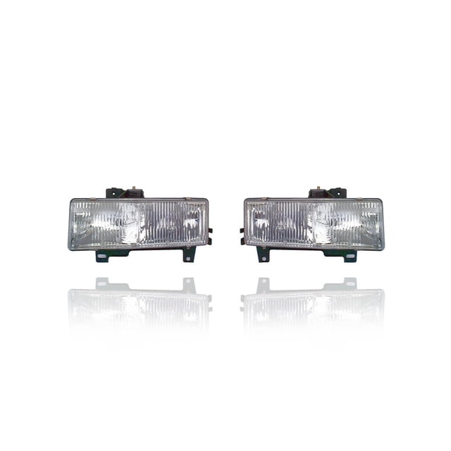 Headlight Assembly - Compatible/Replacement for '96-02 Chevrolet Express/GMC Savana - Composition, Halogen - Pair, Left Driver + Right Passenger Set - 16522160, 16522159