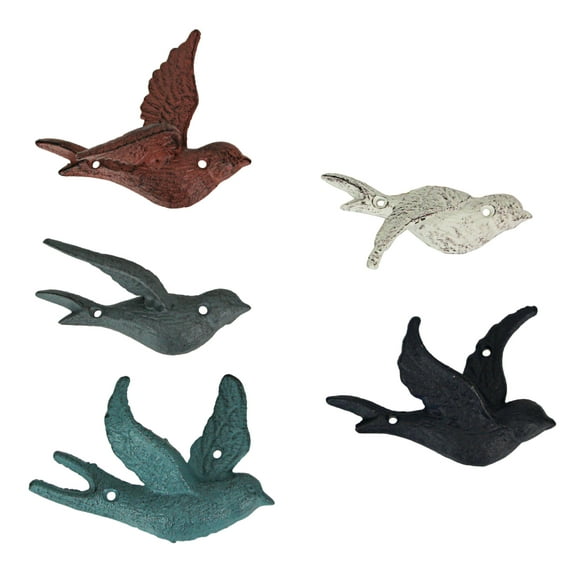 Zeckos Multicolored Cast Iron Flying Birds Wall Decor Set of 5