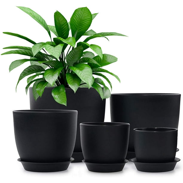 Plastic Planter, DecorX 7/6/5.5/4.5/3.5 Inch Flower Pot Indoor Modern  Decorative Plastic Pots for Plants with Drainage Hole and Tray for All  House 
