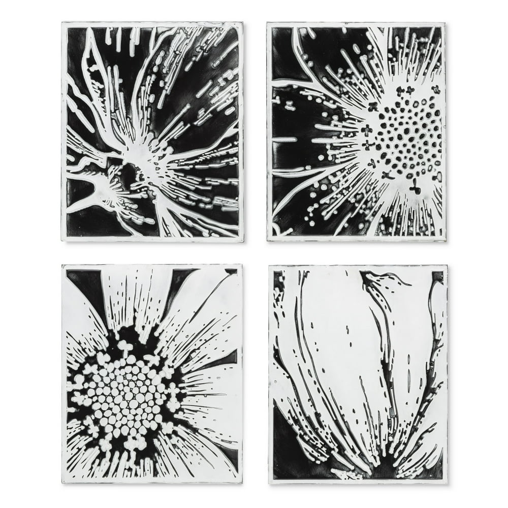 Set of 4 Black and White Floral Contemporary Wall Arts 22.25" Walmart