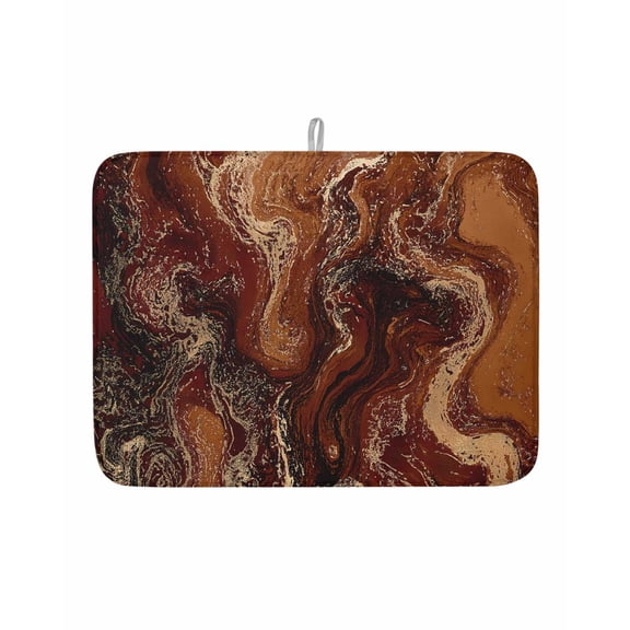 Dish Drying Mat for Kitchen Counter Brown Marble Drying Pad Absorbent Drying Mats for Countertops Sinks Draining Racks Abstract Fluid Art Reversible Drainer Kitchen Accessories 18x24 Inch
