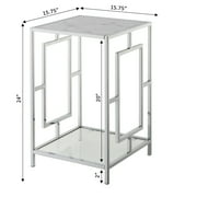 Convenience Concepts Town Square Chrome End Table, Faux White Marble/Chrome Frame