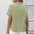 thumbnail image 6 of HongQid Women's Plaid Short Sleeve Button Down Shirt Casual Summer Blouses Tops, 6 of 8