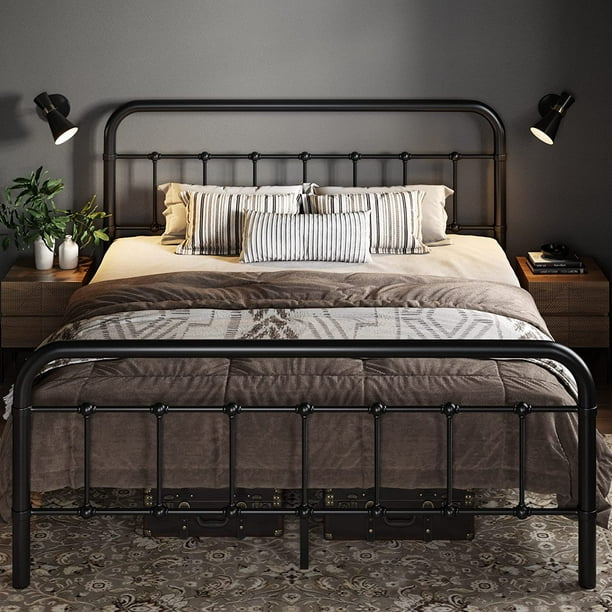 Allewie Queen Size Metal Platform Bed Frame with Victorian Style