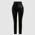 thumbnail image 6 of Fiaer Black Leather Leggings for Women Front Button Closure Tummy Control Yoga Pants Plus Size High Waisted Stretch Tight Workout Trousers Black XL, 6 of 9