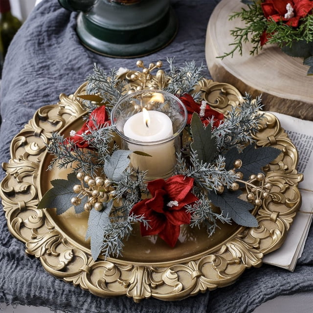 Adornos navideños, guirnalda de candelabros de aguja para la mesa navideña, hojas artificiales, aro para velas, guirnalda para candelabros, decoración del hogar, guirnaldas decorativas.