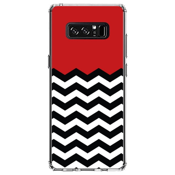 DistinctInk Clear Shockproof Hybrid Case for Samsung Galaxy Note 8 - TPU Bumper, Acrylic Back, Tempered Glass Screen Protector - Black White Red Chevron - Black & White Stripes Pattern