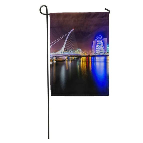 SIDONKU Blue Samuel Beckett Bridge Harp and Convention Centre Dublin Twilight Garden Flag Decorative Flag House Banner 28x40 inch