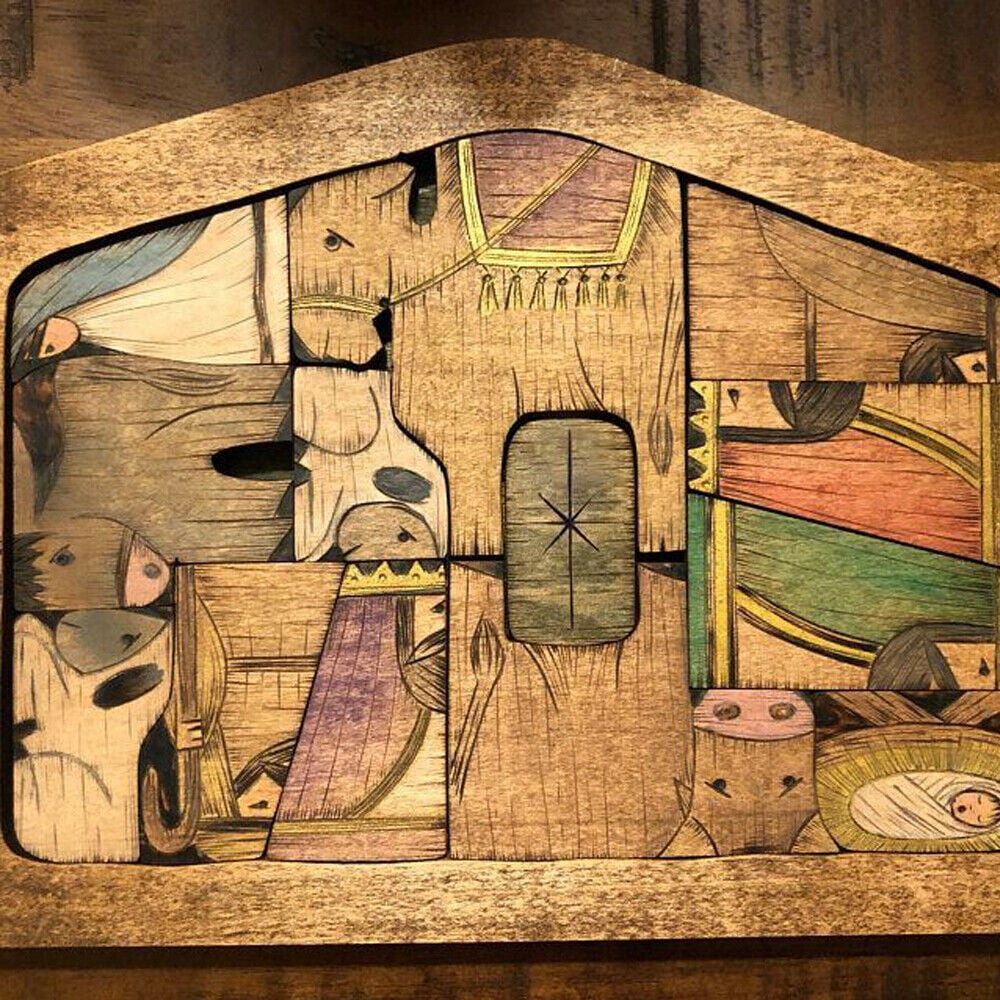 Nativity Puzzle with Wood Burned Design,Wooden Jesus Puzzle GameNativity Set 