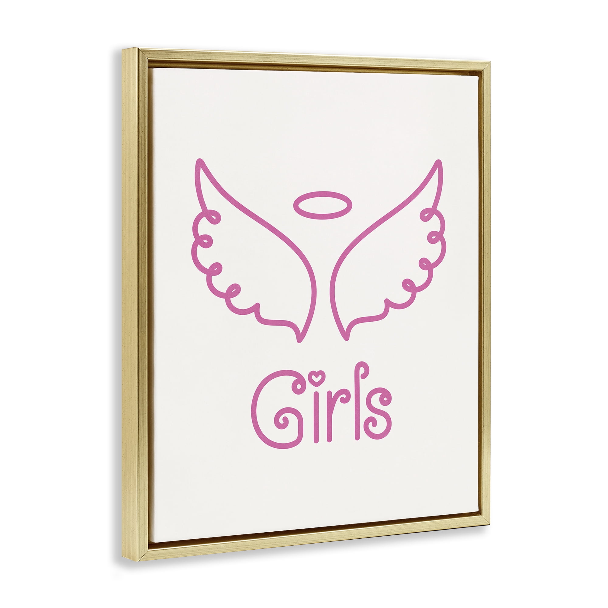 Stupell Industries Minimal Angel Girls Text & Numbers Painting Gold Floater Framed Canvas Art Print Wall Art, 17 x 21