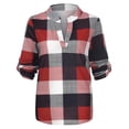thumbnail image 3 of Women Long Sleeve Blouse V Neck Shirt Lady Plaid Shirt Autumn Checked Baggy T Shirt Tops Blouse Size S-3XL, 3 of 6