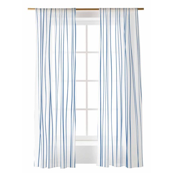 Blue Wave Lines Sheer Curtains 84 Inch Long 2 Panels, Art Minimalist Abstract Navy Blue Texture Light Filtering Rod Pocket Semi Sheer Curtains, Sheer Voile Drapes for Living Room Bedroom, 52"x84"
