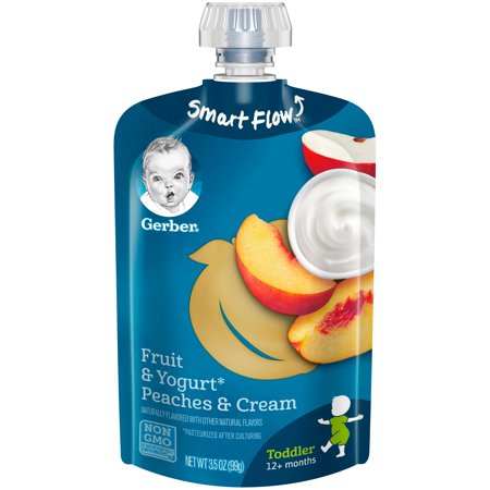 Gerber Toddler Food, Fruit & Yogurt Peaches & Cream, 3.5 oz Pouch (Pack of