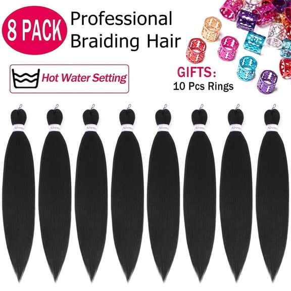 WEIF-Pre Stretched Braiding Hair Long Braid 24 Inch 8 Packs Professional Braiding Hair Extensions Synthetic Crochet Twist Braids (24 Inch, 1B#)