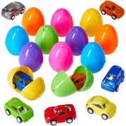 Prextex Easter Eggs Filled with Mini Pull Back Vehicles, Filled Easter Eggs Set with Mini Cars Inside, Prefilled Easter Eggs, Egg Toys, Eggs with Toys - 12 Pack, Egg Hunt or Kids Easter Party