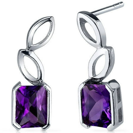 Oravo Elegant Leaf Design Gemstone Radiant Cut Earrings in Sterling Silver