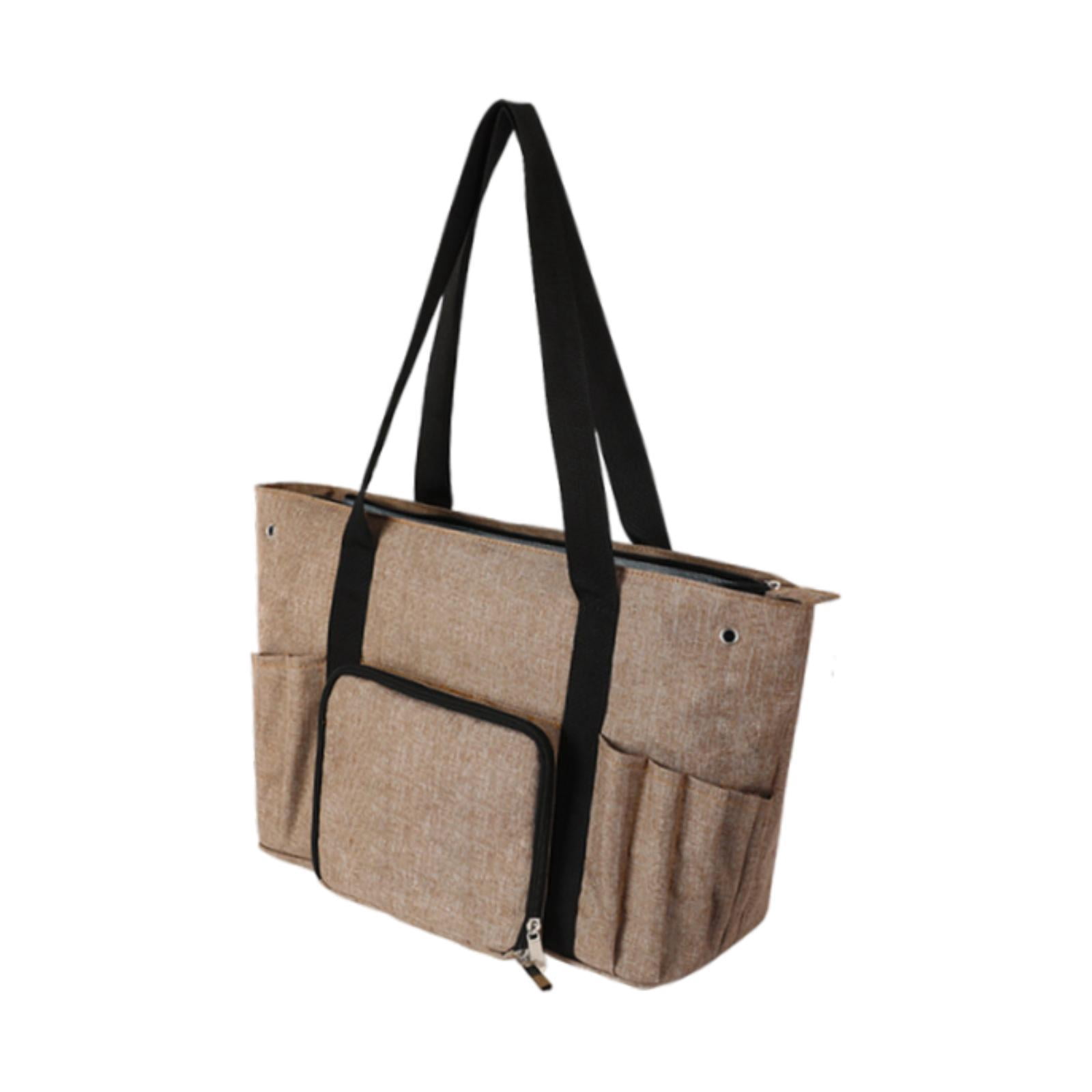 HOMYL Crochet Bag Tote Knitting Crochet Supplies with 2 Holes Empty Yarn Organizer khaki