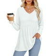 thumbnail image 3 of UVN Fall Blouses for Women Long Sleeve V Neck Peplum Tunic Tops Casual Babydoll Flowy T Shirts, 3 of 8