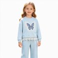 thumbnail image 3 of TOWED22 Kid Toddler Girl Clothes Cute Graphic Print Ruffle Sleeve Top Floral Pants 2PC Fall Winter Girls Outfits Clothing Set,Blue,2-3 Y, 3 of 8