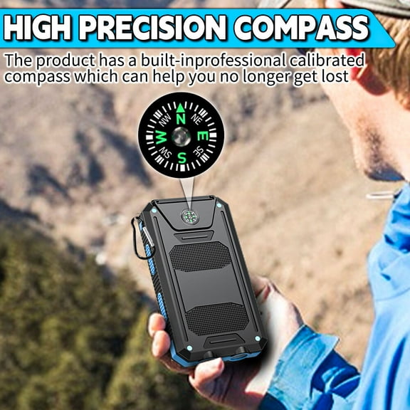 TASHHAR Solar Power Bank 20000mAh with 4 Cables Fast Charging External Battery Portable Solar Charger Built-in Led Flashlight Blue