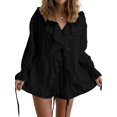 thumbnail image 4 of Women 2 Piece Outfits V Neck Ruffle Tie Front Blouse Tops Lounge Sets, 4 of 7