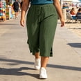 thumbnail image 4 of Yangnuo Women Plus Size Drawstring Wide Leg Capri Pants With Pockets Side Split Textured Casual Cropped Trousers, 4 of 5